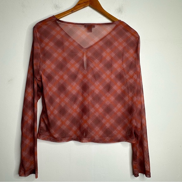 Nasty Gal Check Print Long Sleeve Mesh Top Size 10 - Picture 5 of 9
